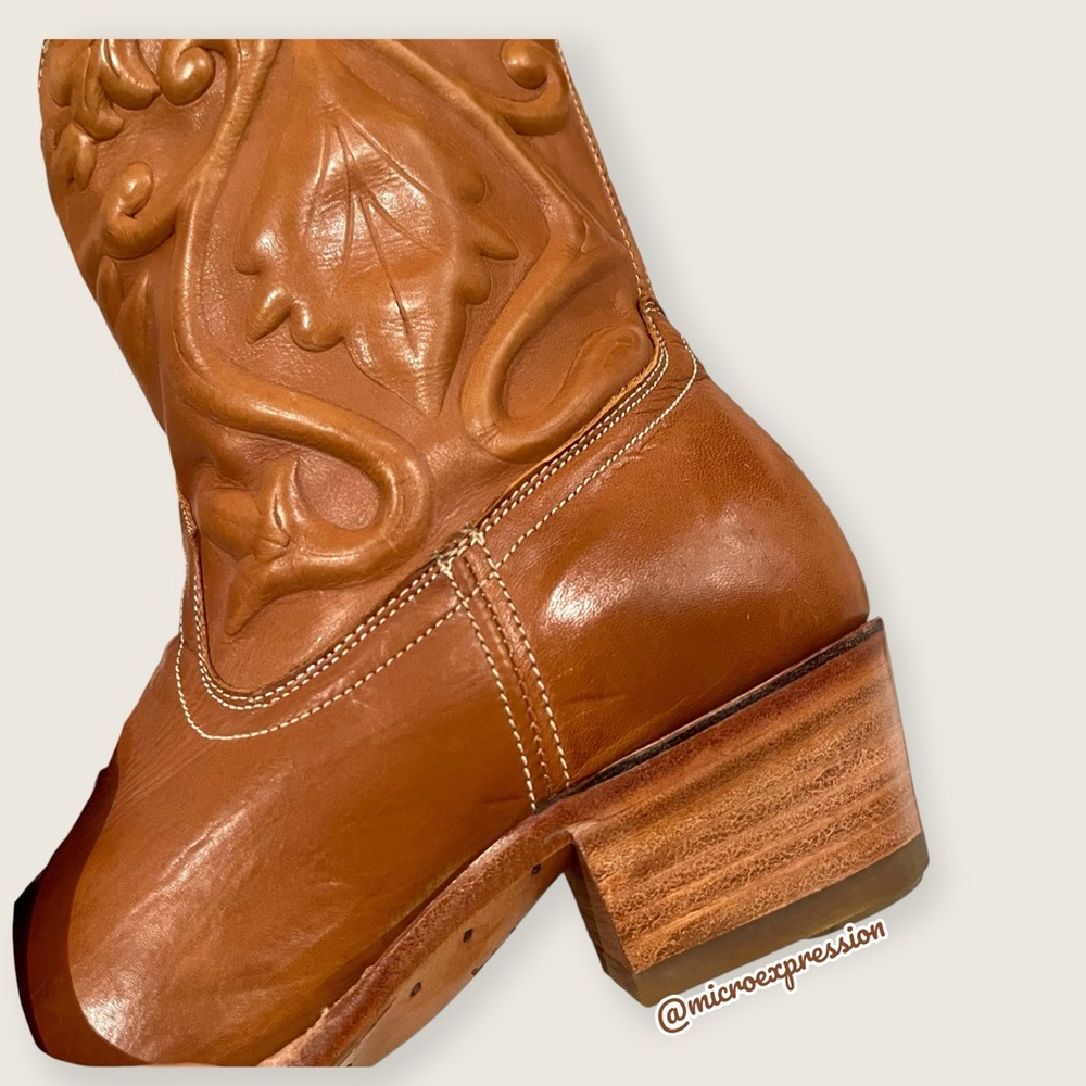 $399 Frye Floral Botanical Leaf Vine Cognac Brown Leather Cowboy Western Boot - Picture 11 of 15